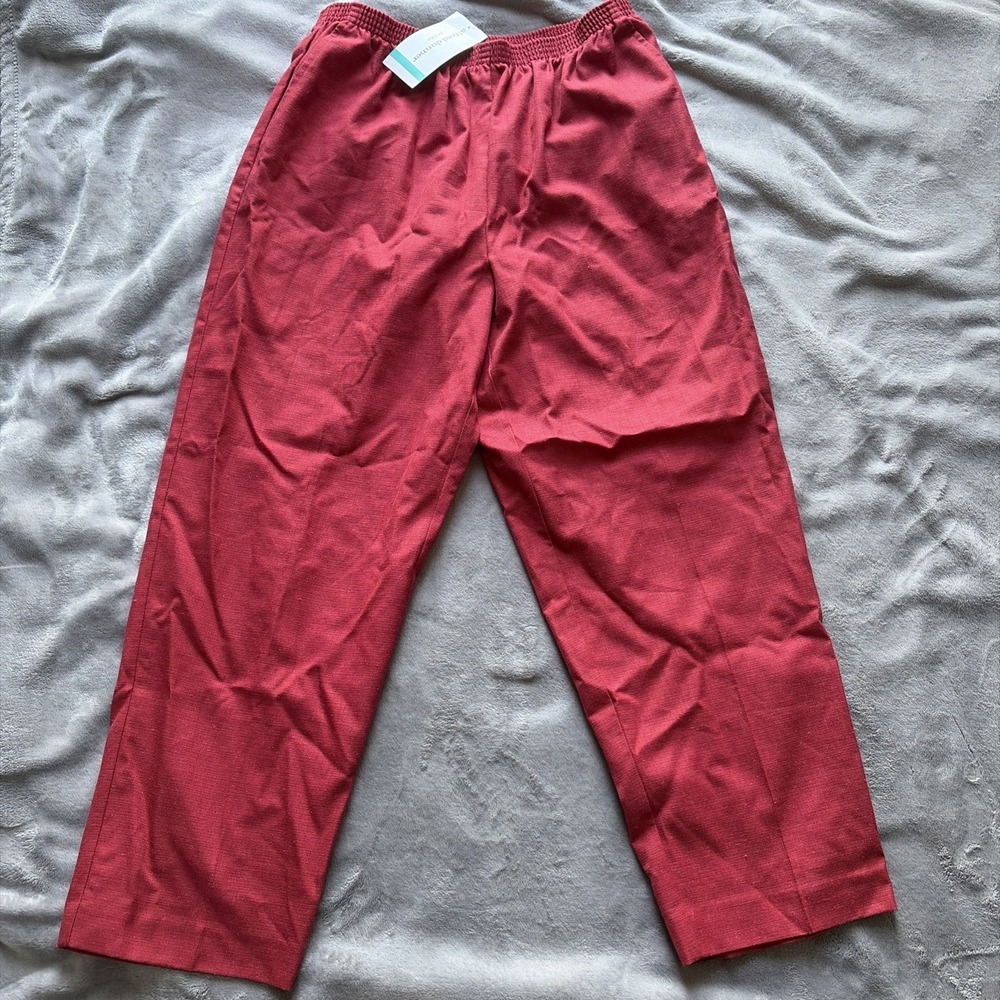 Alfred Dunner Pants 16P Petite Womens Brick Red Linen Blend Elastic Bombay NWT